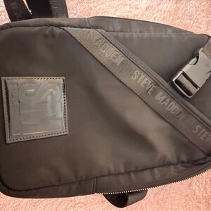 Steve Madden Black Nylon Sling Belt Bag with Logo Strap